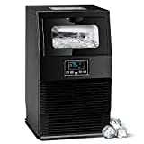 Techomey Commercial Ice Maker Machine, Freestanding Ice Maker Machine 88lbs/24H, Undercounter Design for Party Gathering, Restaurant, Bar, Coffee Shop, Include Water Lines/ 2 Scoops (Black)