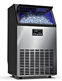 Ice Maker Commercial Ice Machine Self Clean, 45 Cubes per Batch in 11-18 Minutes 100lbs/24H 33lbs Storage Bin, Advanced LCD Panel w/Clear Indicators, Freestanding for Restaurant/Home/Food Truck Use