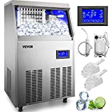VEVOR 110V Commercial ice Maker 90-100LBS/24H with 33LBS Bin and Electric Water Drain Pump, Clear Cube, Stainless Steel Construction, Auto Operation, Include Water Filter 2 Scoops and Connection Hose