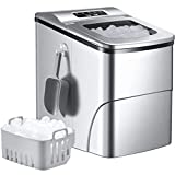 26Lbs Portable Ice Maker, Compact Ice Maker Countertop Machine, Self-Cleaning, 9 Ice Cubes Ready in 6 Mins, 26lbs Per Day, 2 Sizes of Bullet Ice, 2L Electric Ice Maker, for Party Home Camping, Silver