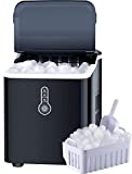 Vestynska 26lbs Ice Maker Countertop, Portable Machine, Self-Cleaning, 9 Cubes Ready in 8 Mins, Mini 1.5L Capacity, Compact Electric Maker, Scoop & Basket, Bullet-Shape, for Camping/RV/Party Black