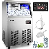 VEVOR 110V Commercial Ice Maker 120-130LBS/24H with 33LBS Bin, Full Heavy Duty Stainless Steel Construction, Automatic Operation, Clear Cube for Home Bar, Include Water Filter, Scoop, Connection Hose