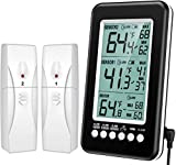 (Upgraded Version) AMIR Refrigerator Thermometer, Wireless Digital Freezer Thermometer with 2 Sensors, Indoor Outdoor Thermometer with Audible Alarm Temperature Gauge for Freezer Kitchen Home