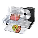 Meat Slicer for home, CWIIM Electric Deli Food Slicer & meat cutter with Removable Stainless Steel Blade+Pusher and 0-18mm Adjustable Thickness for Meat, Cheese, Bread, Fruit.