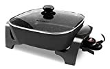 Elite Gourmet EG6201 PFOA-Free 12'x12'x3.2' / 7.5Qt Scratch Resistant Dishwasher Safe, Easy to Clean, Non-stick Electric Skillet with Glass Vented Lid, Trigger Release Probe, Black