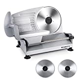 Meat Slicer, Anescra 200W Electric Deli Food Slicer with Two Removable 7.5’’ Stainless Steel Blades and Food Carriage, Child Lock Protection, 0-15mm Adjustable Thickness Food Slicer Machine- Silver
