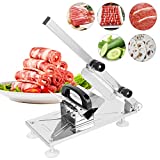 WOOW DEPOT Manual Meat Slicer Frozen Meat Cutter Stainless Steel Mutton Beef Roll Slicing Machine Food Cleaver Adjustable Slice Thickness Vegetable Fruit Cheese Cleaver for Kitchen Home Use, Silver