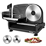 MIDONE Meat Slicer 200W Electric Deli Food Slicer with Two Removable 7.5’’ Stainless Steel Blade, Adjustable Thickness Meat Slicer for Home Use, Child Lock Protection, Black