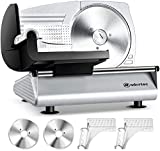 Meat Slicer, Adortec Electric Deli Food Slicer Machine for Home Use with 2 Blades & 2 Pushers, Meat Cutter for Beef Jerky, Bread, Bacon and Cheese. Thickness Adjustable, Easy to Clean