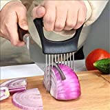 Food Slice Assistant Onion Holder Slicer - Stainless Steel Vegetable Holder Tomato Slicer Meat Slicer, Cutting Kitchen Gadget Onion Cutter,Kitchen Vegetable Slicing Aids(Black)