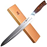 TUO Slicing Knife 12 inch - Granton Carving Knives Hollow Ground Meat Cutting Knife Kitchen Long Slicer & Carver - HC German Stainless Steel Pakkawood Handle - Gift Box Included - Fiery Series