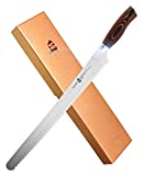 TUO Serrated Slicing Knife 14 inch - Razor Sharp Carving Knives Professional Meat Carver Long Cake Slicer - Premium German HC Steel & Full Tang Pakkawood Handle - Gift Box Included - Fiery Series