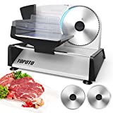 Meat Slicer Home Use TOPOTO Electric Meat Slicer 2 7.5' Stainless Steel Blades 0-15mm Adjustable Thickness Slicing Machine Powerful Kitchen Deli Food Slicers for Meat, Cheese, Bread, Veg Easy to Clean