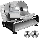 Meat Slicer 200W Electric Deli Food Slicer with Child Lock Protection, Removable 7.5’’ Stainless Steel Serrated Blade and Wave-serrated Blade and Food Carriage, Adjustable Thickness Food Slicer