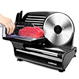 Meat Slicer, CUSIMAX Electric Food Slicer with 7.5” Removable Stainless Steel Blade and Food Carriage, Cheese Fruit Vegetable Bread Deli Food Slicer, Adjustable Knob for Thickness-Upgraded Version