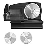 Fawely meat slicer food slicer, detachable stainless steel blade, adjustable thickness slicer, suitable for meat, bread, cheese. Easy to clean, serrated and pulley-shaped, double blades,black.150W