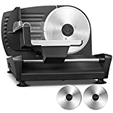 Meat Slicer, Housnat Kitchen Pro 200W Electric Deli Food Slicer with Two 7.5'' Blade(Serrated & Smooth) for Home Use, Precise 0-15mm Adjustable Thickness for Meat, Cheese, Bread, Include Food Pusher
