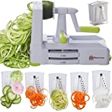 Brieftons 5-Blade Spiralizer (BR-5B-02): Strongest-and-Heaviest Duty Vegetable Spiral Slicer, Best Veggie Pasta Spaghetti Maker for Low Carb/Paleo/Gluten-Free, With Extra Blade Caddy, 4 Recipe Ebooks