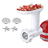 Antree Food Grinder Attachment for KitchenAid Stand Mixers, Includes Two Stainless Steel Blades and Grinding Plates, White