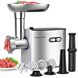 CHEFFANO Meat Grinder, 2600W Max Stainless Steel Food Grinder Electric, ETL Approved Heavy Duty Meat Mincer Machine with 2 Blades, 3 Plates, Sausage Stuffer Tube & Kubbe Kit for Home Kitchen Use