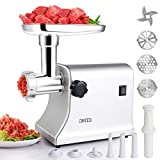 CAMOCA Electric Meat Grinder, 7-IN-1 Heavy Duty Meat Mincer, Sausage Stuffer Maker with 3 Grinding Plates & Kubbe Kit for Home Kitchen Commercial Use, Max 2000W, Cast Aluminum Alloy Housing