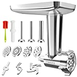 Metal Food Grinder Attachment for KitchenAid Stand Mixers, CAMOCA Meat Grinder Attachment Included 3 Sausage Stuffer Tubes, 3 Grinding Blades, 4 Grinding Plates