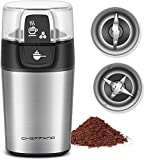 Electric Coffee Grinder, Stainless Steel Spice Grinder Coffee Bean Grinder with 2 Removable Bowls 70g Large Capacity Dry Wet Nut Seed Grinder (Two Bowl)