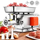 Newhai 1.5HP Commercial Meat Grinder Heavy Duty Meat Grinding Machine Industrial Mincer Electric Meat Processor 260LB/H Stainless Steel with 3/6/8mm Plates for Restaurant 110V US