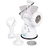 Manual Meat Grinder - Mincer w 2 Stainless Steel Plates, Sausage Attachment, Press, Heavy Duty Suction Base and Dishwasher Safe Design- Make Suasage, Ground Beef, Hamburgers and More