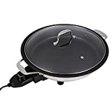 Electric Skillet By Cucina Pro - 18/10 Stainless Steel, Frying Pan with Non Stick Interior, with Glass Lid, 12' Round, Temperature Control Probe for Adjustable Heat Settings