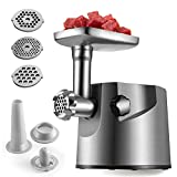 Flexzion Electric Meat Grinder 2000W Heavy Duty Brushed Steel Body Sausage Stuffer Mincer w/Premium Clean Design 3 Size Grinding Plates 2 Carbon Cutting Blades & Attachment Kits for Kubbe, Patties