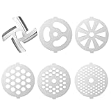 6 Piece Stainless Steel Meat Grinder Plate Discs/Grinding Blades for Food Chopper and Meat Grinder Machinery Parts，Applicable 7-word outlets（Center Hole 7mm）