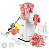 Manual Meat Grinder with Stainless Steel Blades Heavy Duty Powerful Suction Base for Home Use Fast and Effortless for All Meats-White