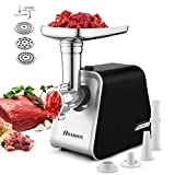 Electric Meat Grinder 2000W, Meat Mincer with 3 Grinding Plates and Sausage Stuffing Tubes for Home Use &Commercial, Stainless Steel/Silver/2000W (Max)