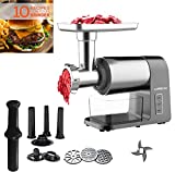 GoWISE USA GW88012 Electric Meat 2000-Watt Max Grinder with DC Motor with 3 Grinding Plates, Sausage Accessories, and Recipe Book, Large, Silver