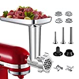 Metal Food Grinder Attachment for KitchenAid Stand Mixers, Kitchen aid Meat Grinder Included 3 Sausage Stuffer Tubes, 4 Grinding Plates, 2 Grinding Blades, Kubbe Meat Processor Accessories