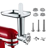 Metal Food Grinder Attachment for KitchenAid Stand Mixer Included 3 Sausage Stuffer Tubes Accessory, Upgrade Design with High Performance