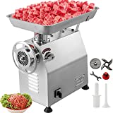 Happybuy Commercial Meat Grinder 770lbs/h Electric Sausage Maker 2200W Stainless Steel With 2 Grinding Heads & 2 Blades For Restaurants, Supermarkets, Fast Food Stores, Butcher Shops,Silver