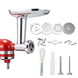 Meat Food Grinder Attachments Suitable for KitchenAid Stand Mixers, Includes 2 Sausage Stuffer Tubes,Never Rust Perfect Attachment for KitchenAid Mixers