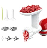 Antree Meat Grinder Attachment For KitchenAid Stand Mixers Includes 2 Plates 2 Grind Blades 2 Sausage Filler Tubes, and 1 Cleaning Brush, Easy To Use Food Grinder Attachment For KitchenAid - White