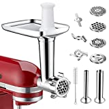 Befano Meat Grinder Attachments for KitchenAid Stand Mixers,Accessories Included 4 Grinding Plates, 2 Sausage Stuffer Tubes, 3 Grinding Blades, Durable Food Grinder Attachment