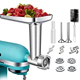 Metal Meat Food Processors Grinder Attachment for Kitchen Aid Stand Mixer, Attachment including 2 Sausage Stuffer Tubes, 2 Grinding Blades, 4 Grinding Plates for Make Sausages,Meat Sauce