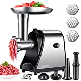 Meat Grinder Electric, Heavy Duty Meat Mincer, 500W Max 2000W Stainless Steel Food Grinder Multifunctional Sausage Stuffer Maker with 3 Plates, Sausage Stuffer Tube & Kubbe Kit for Home Kitchen Use