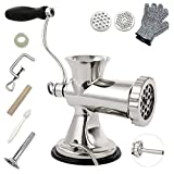 TUNTROL 304 Stainless Steel Manual Meat Grinder, Home Use Sausage Filler Filling Maker for Ground Beef Pork Fish Chicken Rack Pepper With Two Orifice Plates