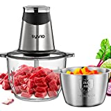 Syvio Food Processors with 2 Bowls, Meat Grinder 4 Bi-Level Blades, Mini Electric Food Chopper 400W, for Baby Food, Meat, Onion, Vegetables, 2 Speed, 8 Cup and 5 Cup