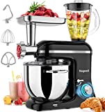Vospeed 5 IN 1 Stand Mixer, 850W Tilt-Head Multifunctional Electric Mixer with 7.5 QT Stainless Steel Bowl, 1.5L Glass Jar, Meat Grinder, Hook, Whisk, Beater Dishwasher Safe - Black