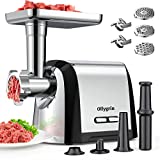 Ollygrin Meat Grinder Electric, 2600W Max Heavy Duty Mincer Machine, Stainless Steel Food Grinders with Accessory Storage Box 2 Blades, 3 Plates, Sausage Stuffer Tube & Kubbe Kit, Home Use, Silver