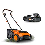 SuperHandy 2 in 1 Walk Behind Scarifier, Lawn Dethatcher Raker with Collection Bag Cordless & Lithium-Ion Rechargeable Battery 2Ah 20V DC 36 Watt Hour
