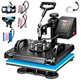 VIVOHOME 8 in 1 Combo Multifunctional Swing Away Clamshell Printing Sublimation Heat Press Transfer Machine for T-Shirt Hat Cap Mug Plate 12 x 15 Inch Blue and Black