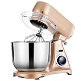 VIVOHOME 6.7 Quart 800W Stand Mixer with All-metal Housing, 6-Speed Tilt-Head Electric Food Mixer with Cast Aluminum Beater, Dough Hook and Whisk, Champagne, MET Listed